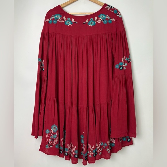 Free People Te Amo Floral Embroidered Boho Flare Sleeve Mini Dress - Picture 4 of 6